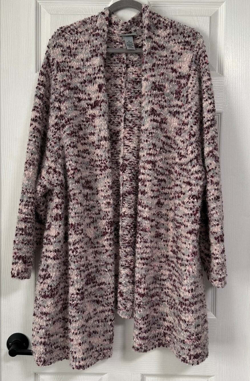 Catherines Women's Knit Purple Pink Open Front Fuzzy Cardigan Size 5X